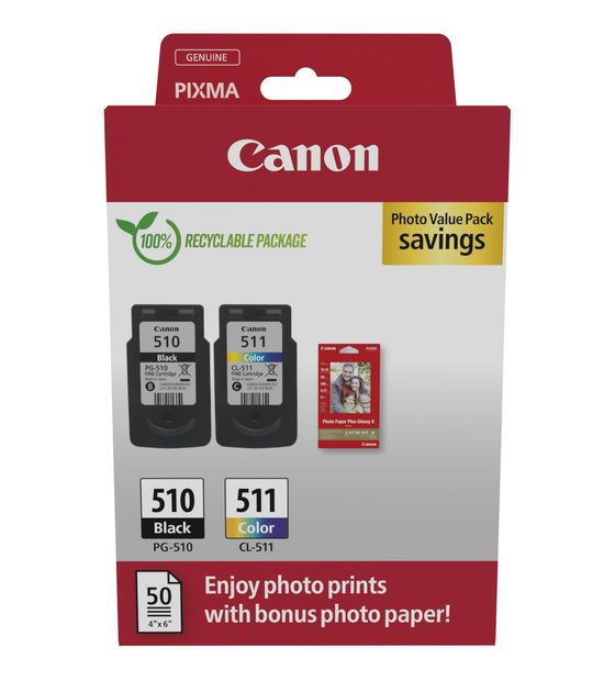 Canon PG-510/CL-511 Photo Value Pack originale Druckerpatronen Schwarz, Cyan, Magenta, Gelb f&uuml;r 47,99 Euro
