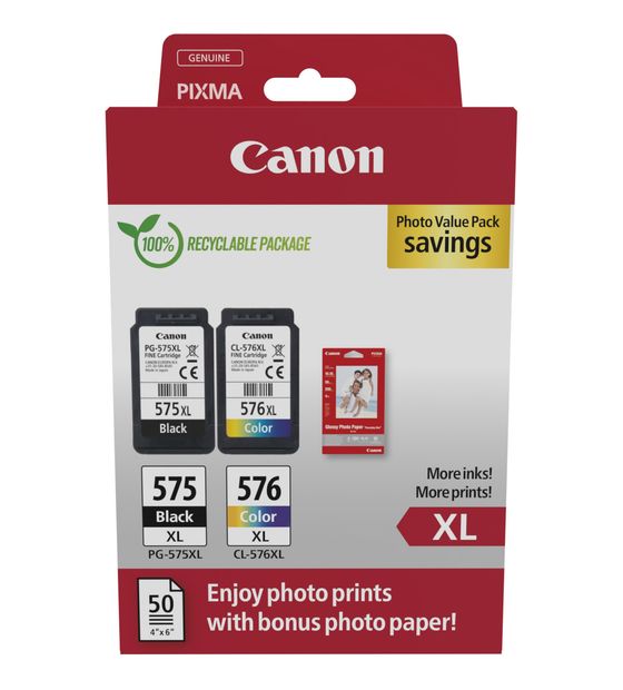 Canon PG-575XL /CL-576XL Photo Value Pack originale Druckerpatronen Schwarz, Cyan, Magenta, Gelb f&uuml;r 58,49 Euro