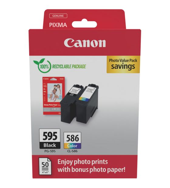 Canon PG-595/CL-586 Photo Value Pack originale Druckerpatronen Schwarz, Cyan, Magenta, Gelb 6,7 ml 9,9 ml f&uuml;r 46,49 Euro