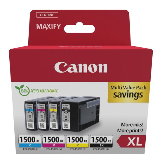 Canon PGI-1500XL BK/C/M/Y Multipack originale Druckerpatronen Schwarz, Cyan, Magenta, Gelb f&uuml;r 65,99 Euro