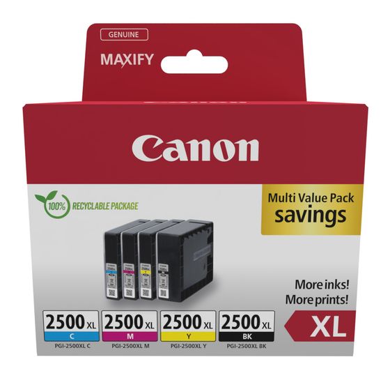 Canon PGI-2500XL BK/C/M/Y Multipack originale Druckerpatronen Schwarz, Cyan, Magenta, Gelb f&uuml;r 90,49 Euro
