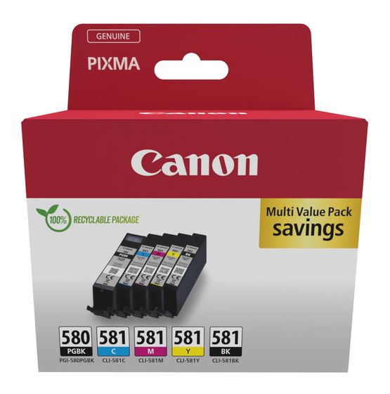 Canon PGI-580/CLI-581 PGBK/C/M/Y/BK Multipack originale Druckerpatronen Schwarz, Blau, Cyan, Magenta, Gelb 5,6 ml f&uuml;r 62,99 Euro
