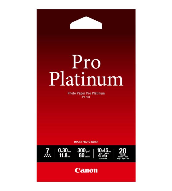 Canon PT-101 Pro Platinum Fotopapier 10x15 cm – 20 Blatt f&uuml;r 13,99 Euro