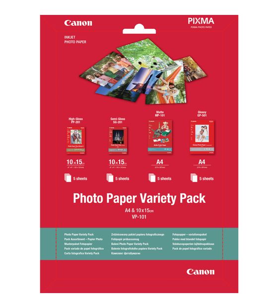 Canon VP-101 Fotopapier Musterpaket Postkarte und A4 – 20 Blatt f&uuml;r 9,99 Euro