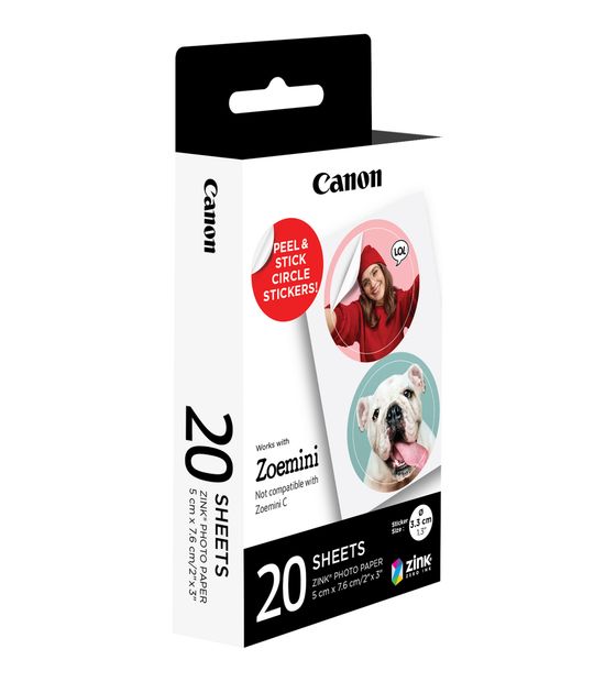 Canon ZINK™ Fotopapier mit vorgestanzten runden Stickern mit 33 mm Durchmesser, 20 Blatt f&uuml;r 12,00 Euro