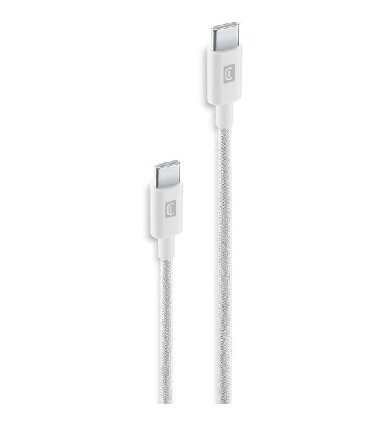 Cellular Line Braided Data Cable Stecker Rundkabel USB C auf USB C bis 60 W 2,5 m  (Weiß) f&uuml;r 16,99 Euro