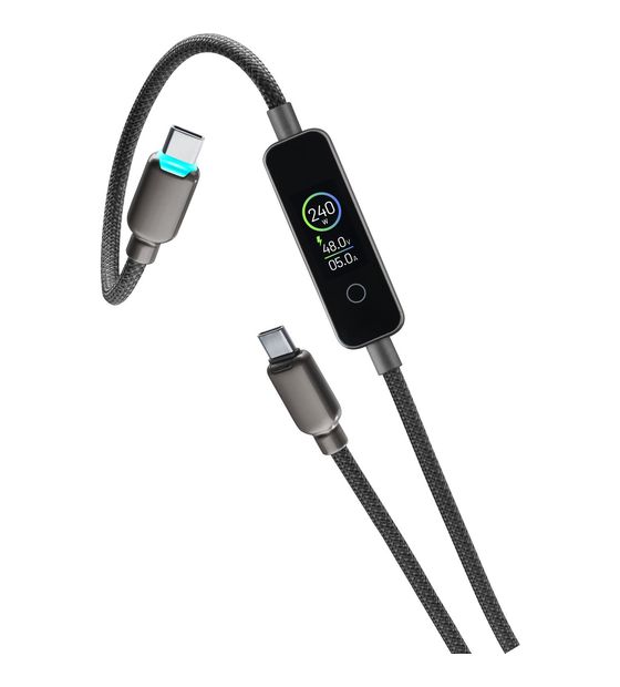Cellular Line Data Cable Powerview IQ Stecker Rundkabel USB C auf USB C bis 240 W 1,2 m  (Schwarz) f&uuml;r 34,99 Euro