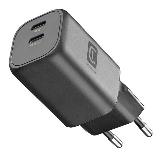 Cellular Line GAN+ 45 W LADEGERÄT DOPPELTER USB-C ANSCHLUSS SCHWARZ f&uuml;r 24,99 Euro