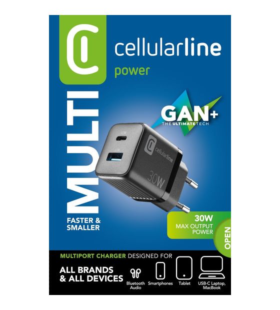 Cellular Line MULTIPOWER MICRO 30W Schnelles, ultrakompaktes Netzladegerät mit 2 Ports, 30 W f&uuml;r 22,99 Euro