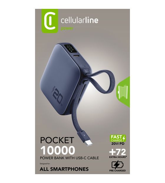 Cellular Line Pocket 10000 mAh Powerbank USB Typ-C  (Blau) f&uuml;r 34,99 Euro