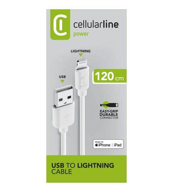 Cellular Line Power Cable Lightning auf USB A bis 12 W 1,2 m  (Weiß) f&uuml;r 14,99 Euro