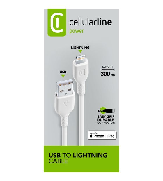 Cellular Line Power Cable Lightning auf USB A bis 12 W 3 m  (Weiß) f&uuml;r 26,99 Euro