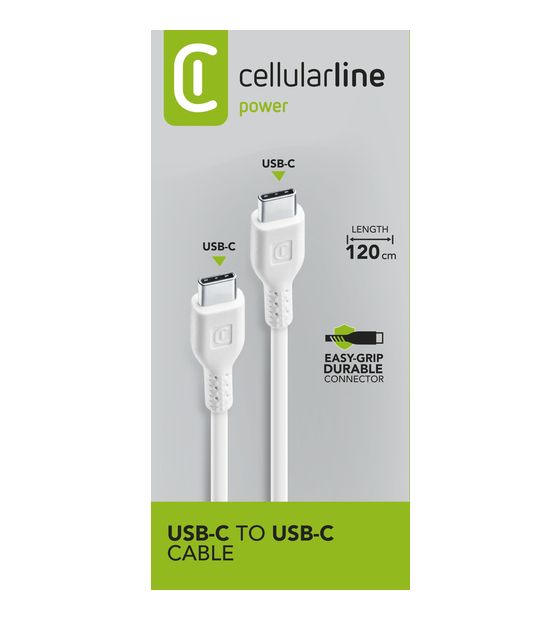 Cellular Line Power Cable USB C auf bis 60 W 1,2 m  (Weiß) f&uuml;r 14,99 Euro