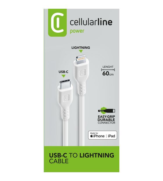 Cellular Line Power Cable Lightning auf USB C bis 30 W 0,6 m  (Weiß) f&uuml;r 16,99 Euro