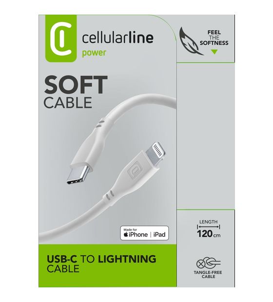 Cellular Line Soft Cable Stecker Lightning auf USB C bis 30 W 1,2 m  (Grau) f&uuml;r 21,49 Euro