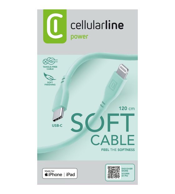 Cellular Line Soft Cable Stecker Lightning auf USB C bis 30 W 1,2 m  (Grün) f&uuml;r 24,99 Euro