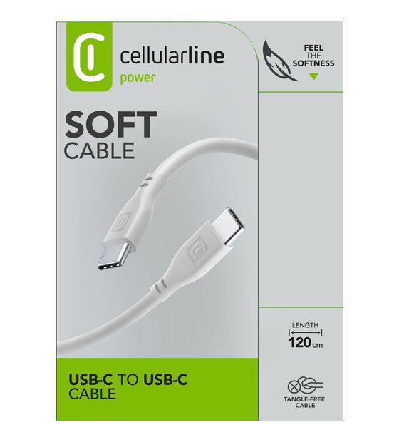 Cellular Line Soft Cable USB C auf bis 60 W 1,2 m  (Grau) f&uuml;r 15,99 Euro