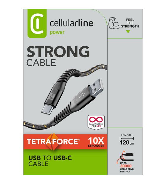 Cellular Line Tetra Force Cable USB A auf bis 15 W 1,2 m  (Schwarz) f&uuml;r 15,49 Euro