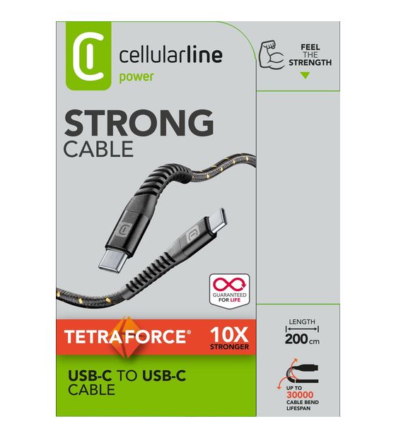 Cellular Line Tetra Force Cable Stecker USB C auf USB C bis 60 W 2 m  (Schwarz) f&uuml;r 19,99 Euro