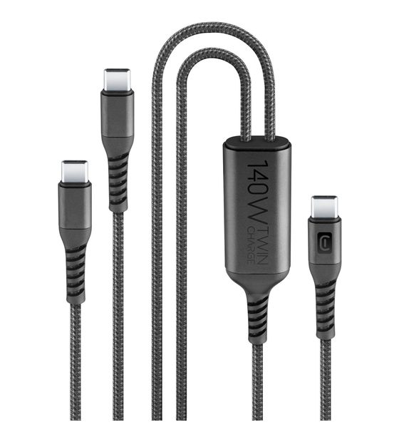 Cellular Line Twin Charge Cable Stecker Rundkabel USB C auf 2 x USB C bis 120 W 1,5 m  (Schwarz) f&uuml;r 29,99 Euro