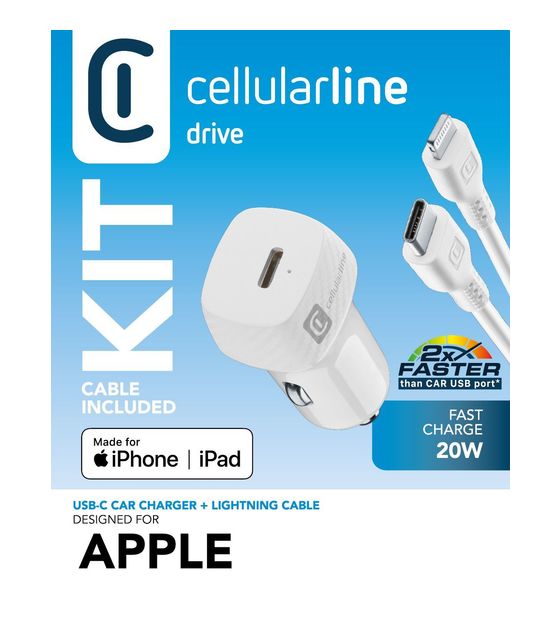 Cellular Line USB-C Car Charger Kit 20W - USB-C to Lightning - iPhone 8 or later f&uuml;r 27,99 Euro