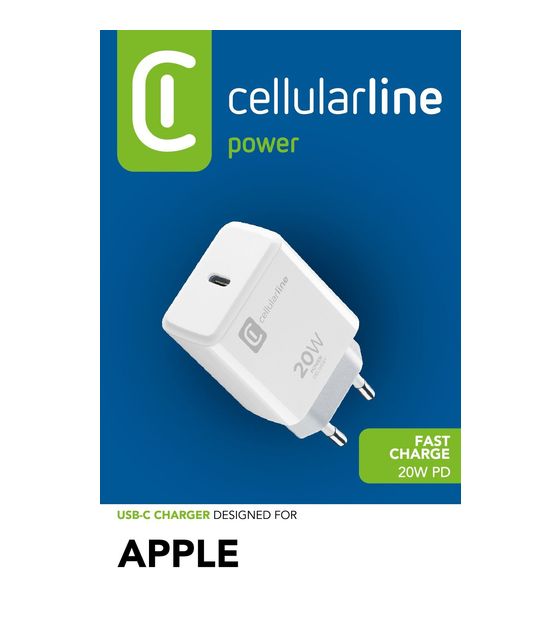 Cellular Line USB-C Charger 20W - iPhone 8 or later Netzladegerät USB-C 20 W zum Aufladen von iPhone 8 und späteren Modellen bei der höchsten Geschwindigkeit f&uuml;r 12,34 Euro