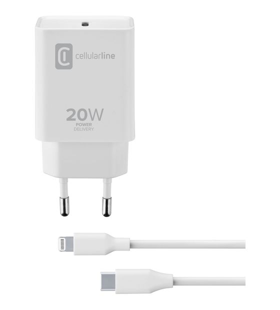 Cellular Line USB-C Charger Kit 20W - USB-C to Lightning - iPhone 8 or later f&uuml;r 30,99 Euro