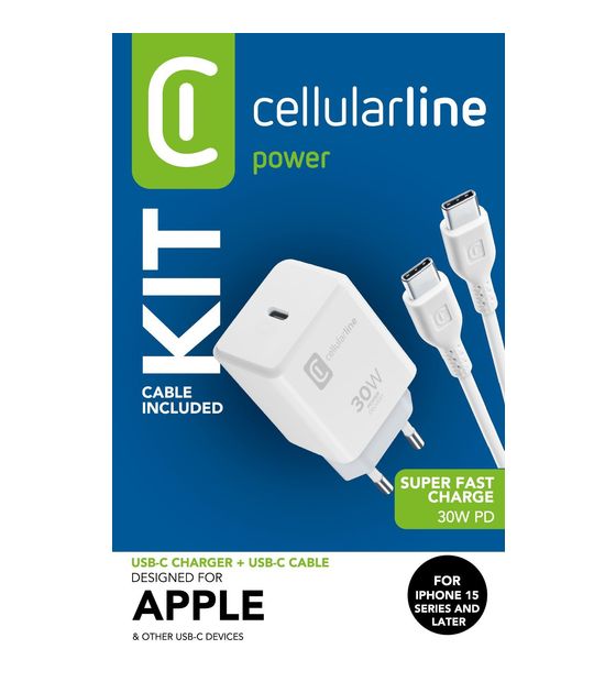 Cellular Line USB-C CHARGER KIT USB-C 30W USB-C Ladegerät Kit 30W - iPhone 15 Serie f&uuml;r 29,99 Euro