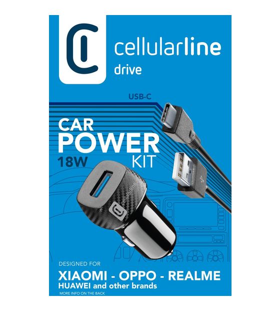 Cellular Line USB Car Charger Kit 18W - USB-C - Huawei, Xiaomi, Wiko, Asus and other smartphone 18W Adaptives Autoladegerät mit USB-C-Kabel f&uuml;r 19,99 Euro