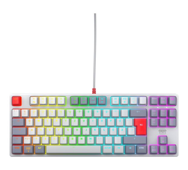 Cherry K4V2 TKL RGB-LED Gaming Tastatur USB  (Grau, Hellgrau, Rot) f&uuml;r 91,49 Euro