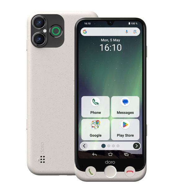 Doro Aurora A30 128 GB 4G Smartphone 15,5 cm (6.1 Zoll) 2,0 GHz Android 50 MP Dual Kamera Dual Sim WiFi 5  (Weiß) f&uuml;r 349,99 Euro