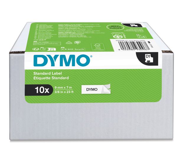 Dymo DYMO Original D1-Etikettenband | schwarz auf weiß | 9 mm x 7 m | selbstklebendes Schriftband | für LabelManager-Beschriftungsgerät | 10 D1 Etikettenkassetten f&uuml;r 138,99 Euro