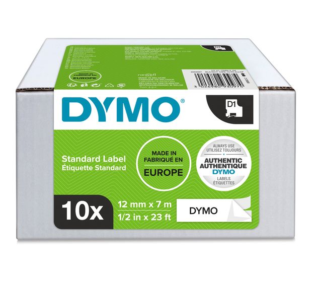 Dymo DYMO Original D1-Etikettenband | schwarz auf weiß | 12 mm x 7 m | selbstklebendes Schriftband | für LabelManager-Beschriftungsgerät | 10 Etikettenkassetten f&uuml;r 143,99 Euro