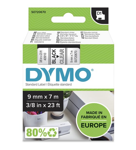 Dymo DYMO Original D1-Etikettenband | schwarz auf transparent | 9 mm x 7 m | selbstklebendes Etikettenband | für LabelManager-Beschriftungsgerät f&uuml;r 20,49 Euro
