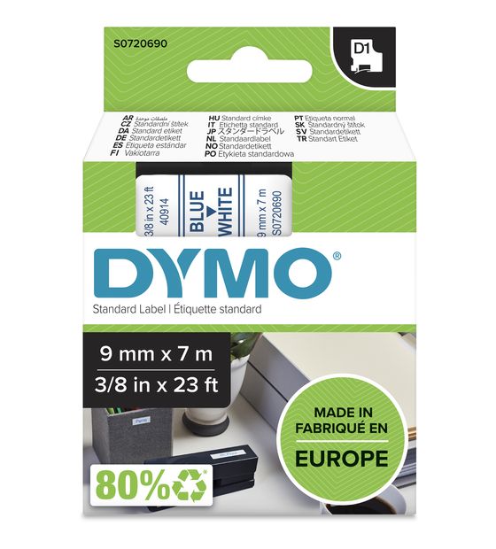 Dymo DYMO Original D1-Etikettenband | blau auf weiß | 9 mm x 7 m | selbstklebendes Schriftband | für LabelManager-Beschriftungsgerät f&uuml;r 18,08 Euro