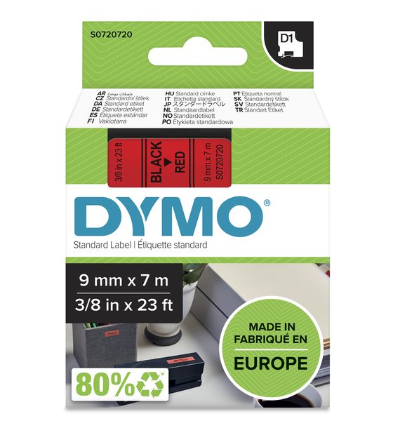 Dymo DYMO Original D1-Etikettenband | schwarz auf rot | 9 mm x 7 m | selbstklebendes Schriftband | für LabelManager-Beschriftungsgerät f&uuml;r 18,08 Euro