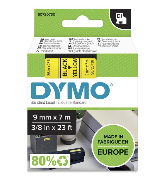 Dymo DYMO Original D1-Etikettenband | schwarz auf gelb | 9 mm x 7 m | selbstklebendes Schriftband | für LabelManager-Beschriftungsgerät f&uuml;r 16,99 Euro