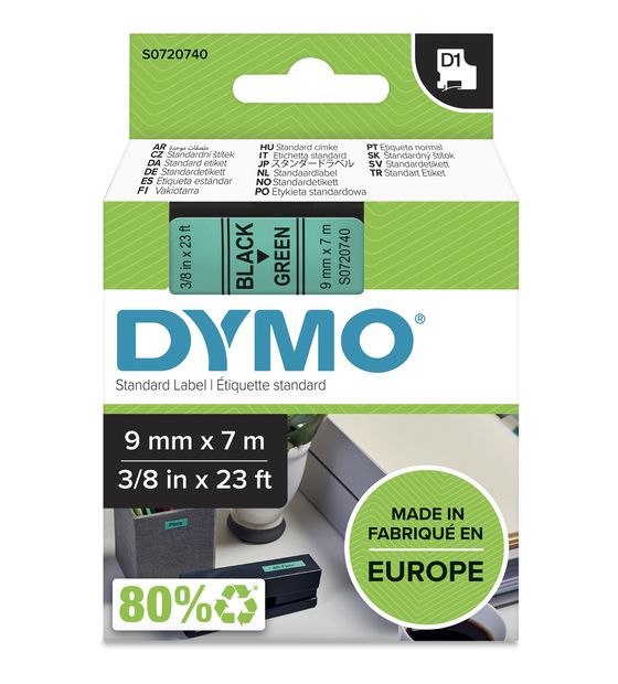 Dymo DYMO Original D1-Etikettenband | schwarz auf grün | 9 mm x 7 m | selbstklebendes Schriftband | für LabelManager-Beschriftungsgerät f&uuml;r 18,08 Euro