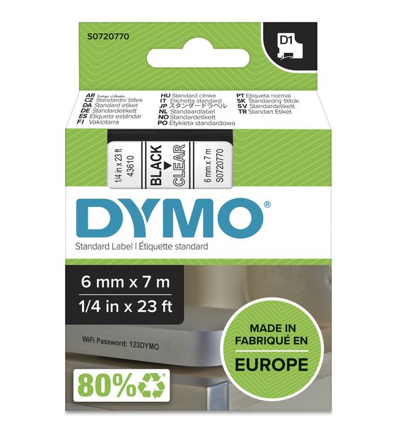 Dymo DYMO Original D1-Etikettenband | schwarz auf transparent | 6 mm x 7 m | selbstklebendes Schriftband | für LabelManager-Beschriftungsgerät f&uuml;r 19,49 Euro