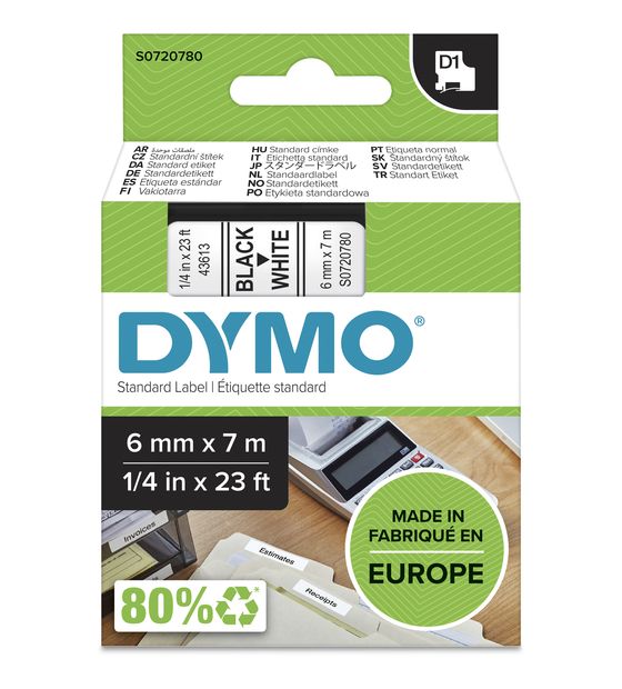 Dymo DYMO Original D1-Etikettenband | schwarz auf weiß | 6 mm x 7 m | selbstklebendes Schriftband | für LabelManager-Beschriftungsgerät f&uuml;r 20,95 Euro