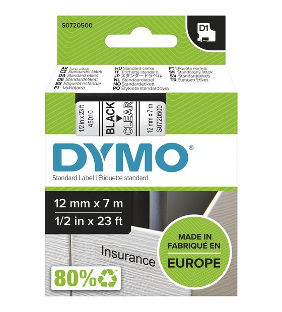 Dymo DYMO Original D1-Etikettenband | schwarz auf transparent | 12 mm x 7 m | selbstklebendes Schriftband | für LabelManager-Beschriftungsgerät f&uuml;r 21,49 Euro