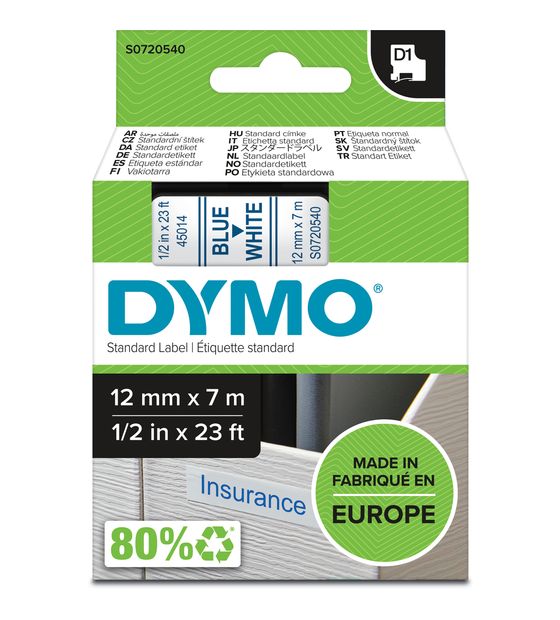 Dymo DYMO Original D1-Etikettenband | blau auf weiß | 12 mm x 7 m | selbstklebendes Schriftband | für LabelManager-Beschriftungsgerät f&uuml;r 19,39 Euro