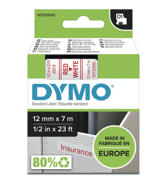 Dymo DYMO Original D1-Etikettenband | rot auf weiß | 12 mm x 7 m | selbstklebendes Schriftband | für LabelManager-Beschriftungsgerät f&uuml;r 19,39 Euro