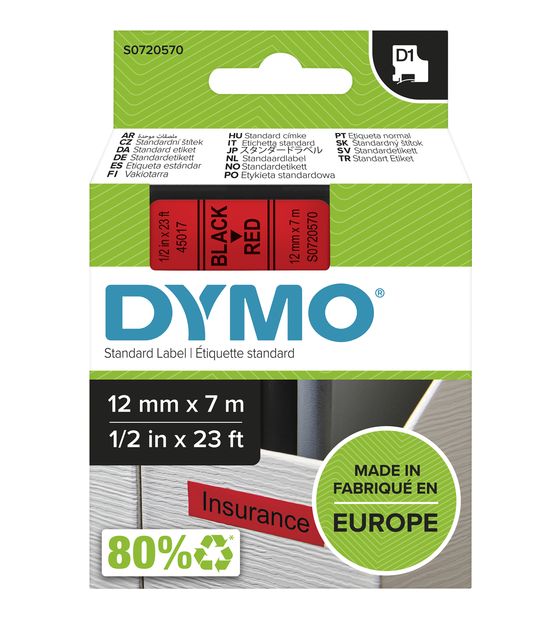 Dymo DYMO Original D1-Etikettenband | schwarz auf rot | 12 mm x 7 m | selbstklebendes Schriftband | für LabelManager-Beschriftungsgerät f&uuml;r 19,39 Euro