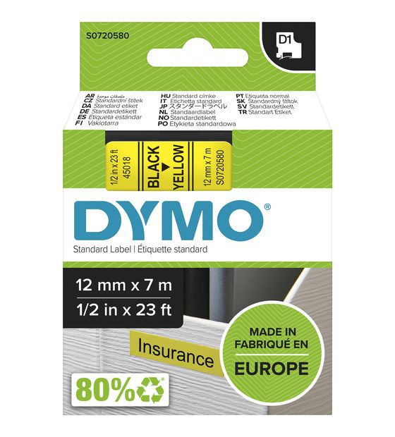 Dymo DYMO Original D1-Etikettenband | schwarz auf gelb | 12 mm x 7 m | selbstklebendes Schriftband | für LabelManager-Beschriftungsgerät f&uuml;r 19,39 Euro