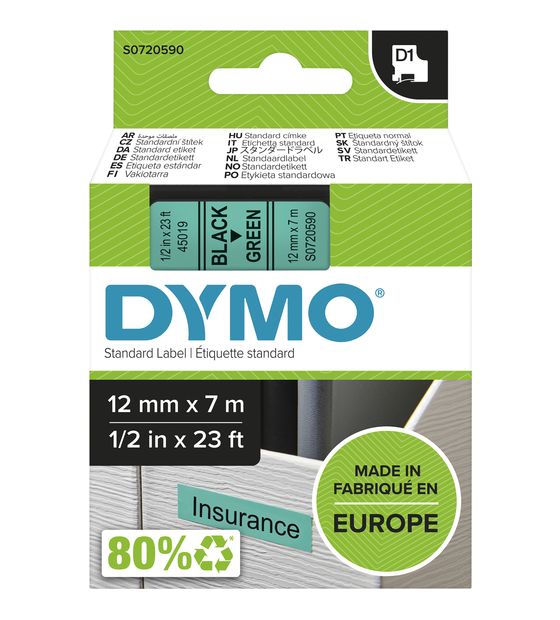 Dymo DYMO Original D1-Etikettenband | schwarz auf grün | 12 mm x 7 m | selbstklebendes Schriftband | für LabelManager-Beschriftungsgerät f&uuml;r 19,39 Euro