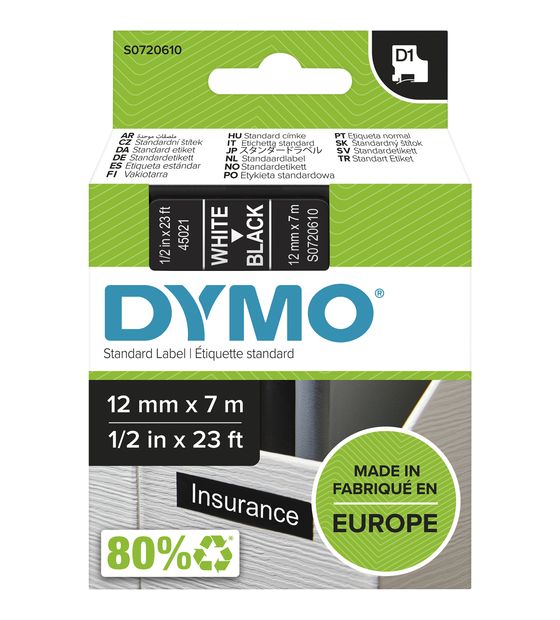Dymo DYMO Original D1-Etikettenband | weiß auf schwarz | 12 mm x 7 m | selbstklebendes Schriftband | für LabelManager-Beschriftungsgerät f&uuml;r 19,39 Euro