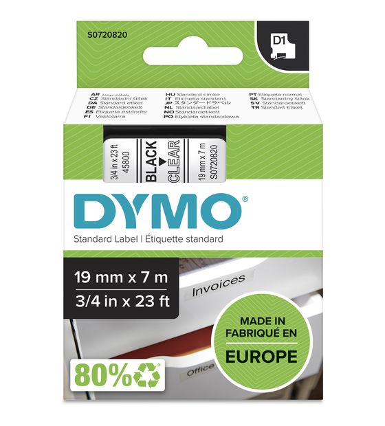 Dymo DYMO Original D1-Etikettenband | schwarz auf transparent | 19 mm x 7 m | selbstklebendes Schriftband | für LabelManager-Beschriftungsgerät f&uuml;r 24,99 Euro