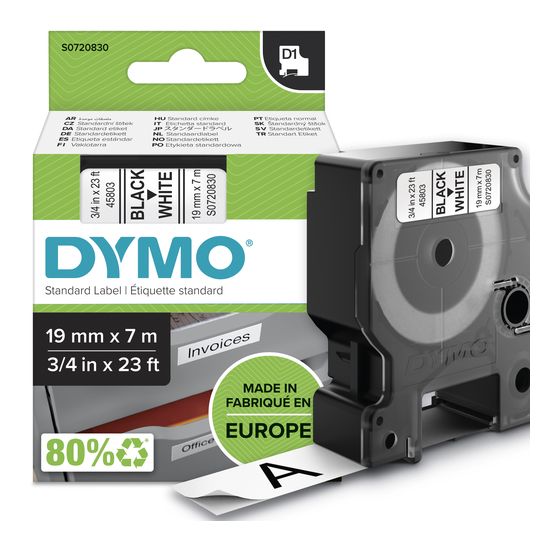 Dymo DYMO Original D1-Etikettenband | schwarz auf weiß | 19 mm x 7 m | selbstklebendes Schriftband | für LabelManager-Beschriftungsgerät f&uuml;r 25,99 Euro