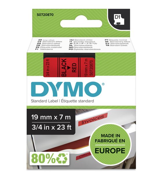 Dymo DYMO Original D1-Etikettenband | schwarz auf rot | 19 mm x 7 m | selbstklebendes Schriftband | für LabelManager-Beschriftungsgerät f&uuml;r 24,98 Euro